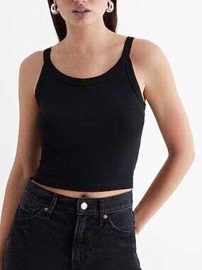Express X-Small Black Fitted Scoop Neck Cropped Tank NWT